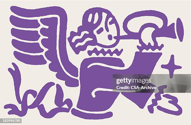 stockillustraties, clipart, cartoons en iconen met angel with trumpet - bugle