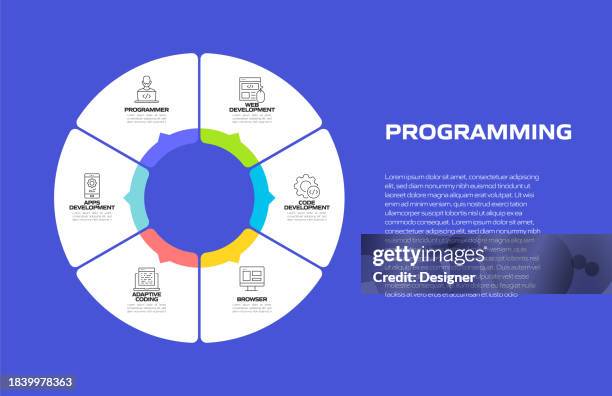 programming related process infographic template. process timeline chart. workflow layout with linear icons - api developer stock illustrations