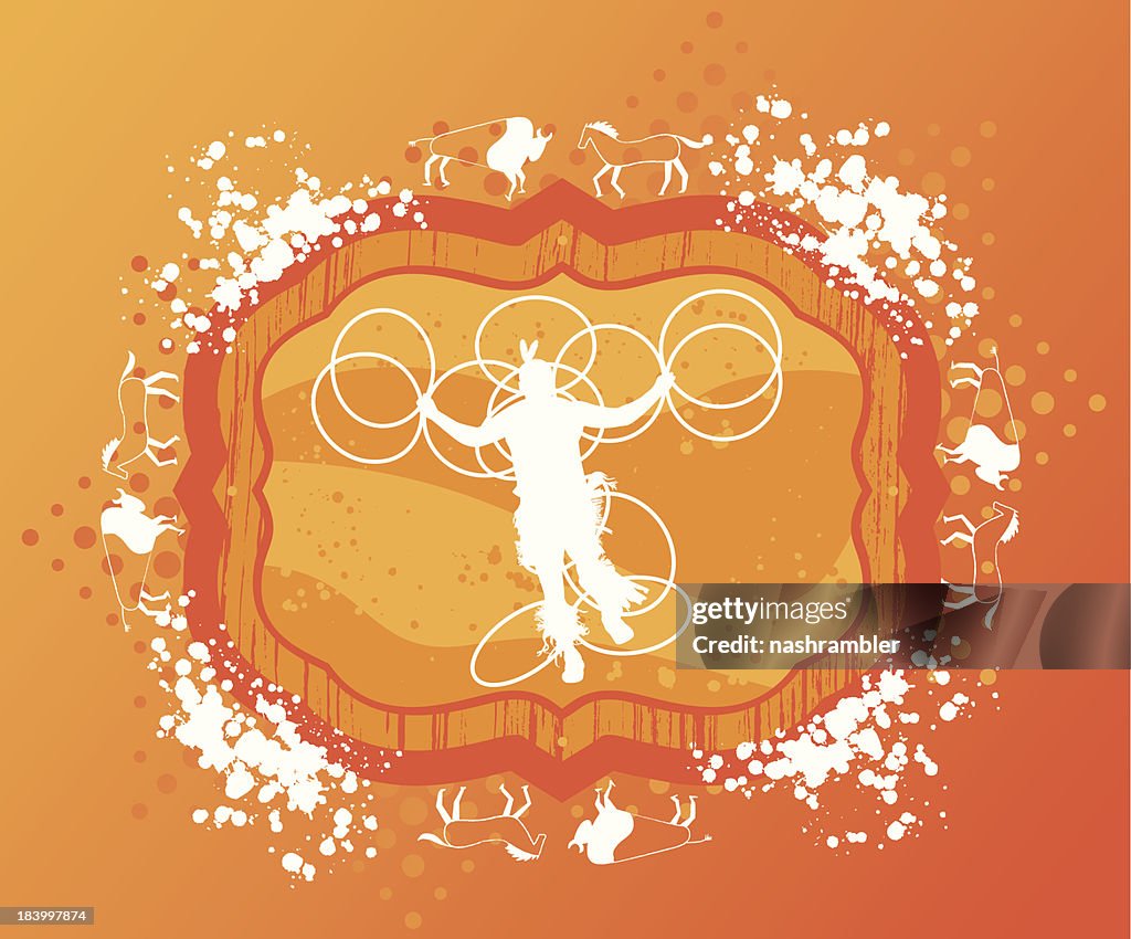Native Hoop Dancer on Grunge Background