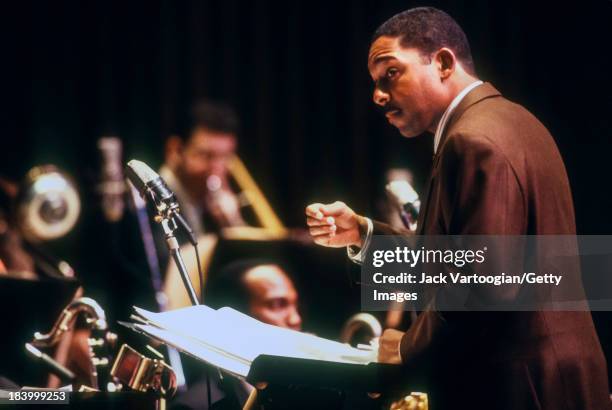 American Jazz musician and composer Wynton Marsalis conducts the Lincoln Center Jazz Orchestra in the world premiere of his oratorio, 'Blood on the...