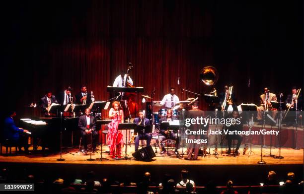 American Jazz musician and composer Wynton Marsalis conducts the Lincoln Center Jazz Orchestra, with vocalist Cassandra Wilson , in the world...