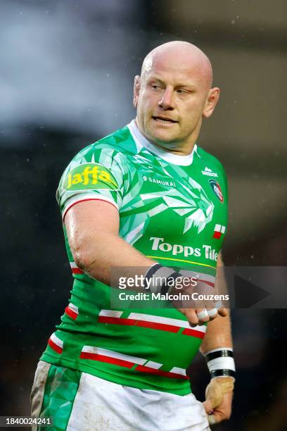 Dan Cole of Leicester Tigers looks on during the Gallagher Premiership Rugby match between Leicester Tigers and Newcastle Falcons at Mattioli Woods...