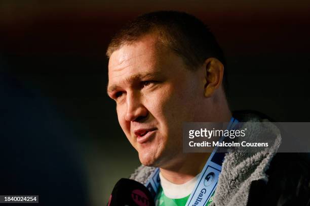 Jasper Wiese of Leicester Tigers speaks to the media following the Gallagher Premiership Rugby match between Leicester Tigers and Newcastle Falcons...