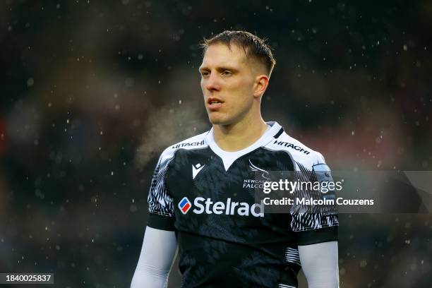 Louis Brown of Newcastle Falcons looks on during the Gallagher Premiership Rugby match between Leicester Tigers and Newcastle Falcons at Mattioli...