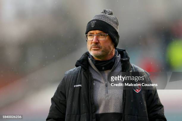 Leicester Tigers head coach Dan McKellar looks on during the Gallagher Premiership Rugby match between Leicester Tigers and Newcastle Falcons at...