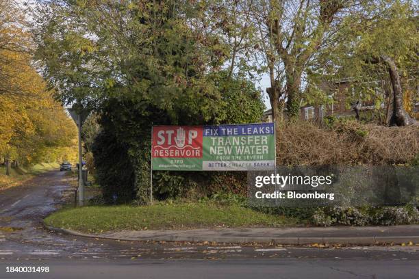 Banner against the proposed reservoir in Abingdon, a Thames Water Ltd. Development, in Steventon, UK, on Wednesday, Nov. 15, 2023. Thames Water,...