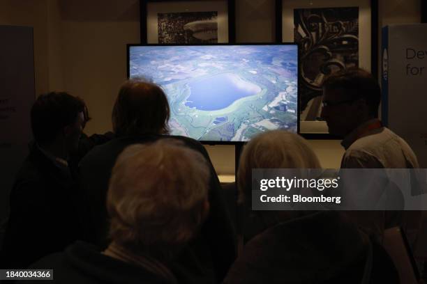 Local residents watch a presentation for the proposed reservoir in Abingdon at a community drop-in session run by Thames Water Ltd., near Steventon,...