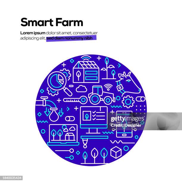 smart farm related line style banner design for web page, headline, brochure, annual report and book cover - irrigation controller stock illustrations