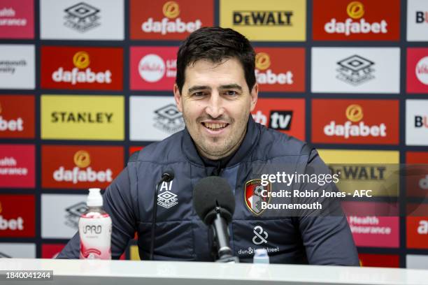 Head Coach Andoni Iraola of Bournemouth during a pre-match press conference at Vitality Stadium on December 08, 2023 in Bournemouth, England.