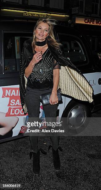 Kate Moss arrives at Rimmel 180th birthday party at the London Film Museum on October 10, 2013 in London, England.