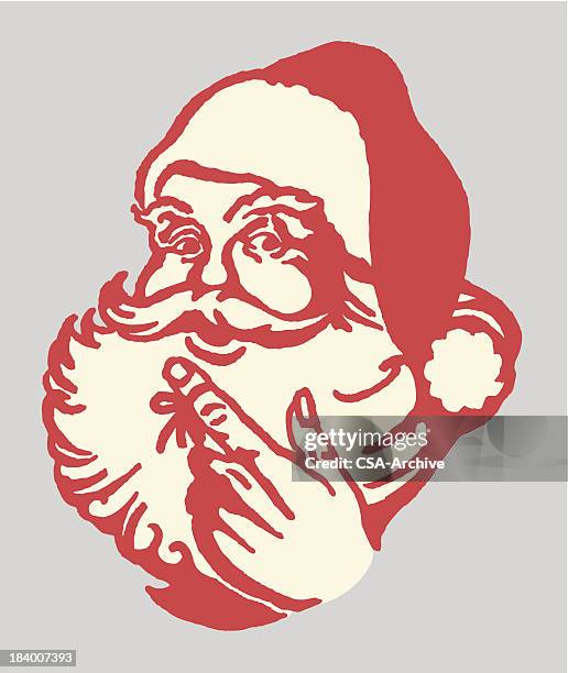 ilustraciones, imágenes clip art, dibujos animados e iconos de stock de santa claus con cadena de dedo como recordatorio - santa face