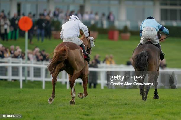 Harry Skelton riding Mount Tempest on their way to winning The Best Odds On The Betfair Exchange Handicap Chase at Sandown Park Racecourse on...