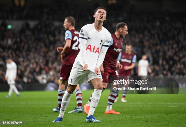 Brennan Johnson of Tottenham Hotspur reacts during the Premier League match between Tottenham Hotspur and West Ham United at Tottenham Hotspur...