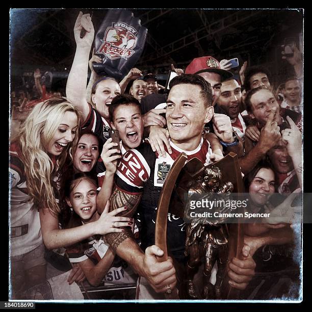 Sonny Bill Williams of the Roosters celebrates after winning the 2013 NRL Grand Final match between the Sydney Roosters and the Manly Warringah Sea...