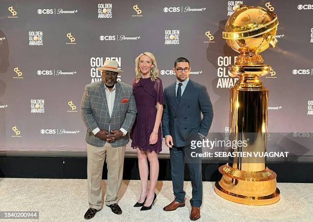 Cedric the Entertainer, Helen Hoehne and Wilmer Valderrama attend the nominations announcement for the 81st Golden Globe Awards, December 11 at the...