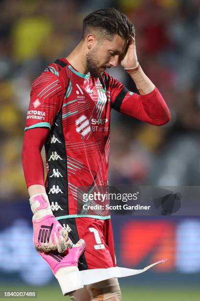 Thomas Heward-Belle of Western United reacts to the teams loss during the A-League Men round seven match between Central Coast Mariners and Western...
