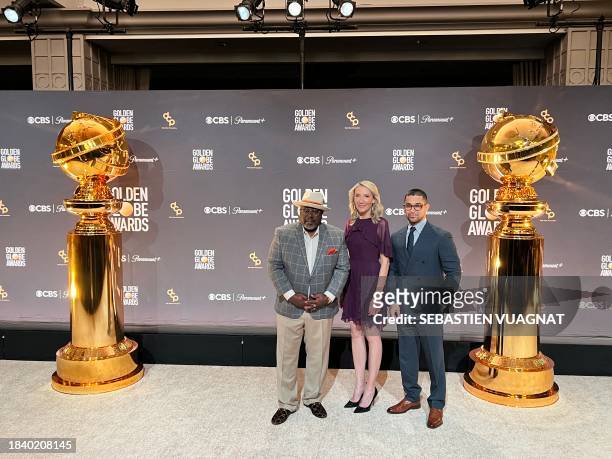 Cedric the Entertainer, Helen Hoehne and Wilmer Valderrama attend the nominations announcement for the 81st Golden Globe Awards, December 11 at the...