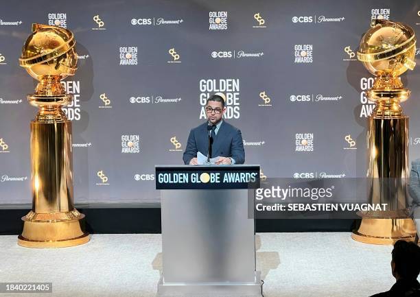 Actor Wilmer Valderrama speaks during the nominations announcement for the 81st Golden Globe Awards, December 11 at the Beverly Hilton Hotel in...