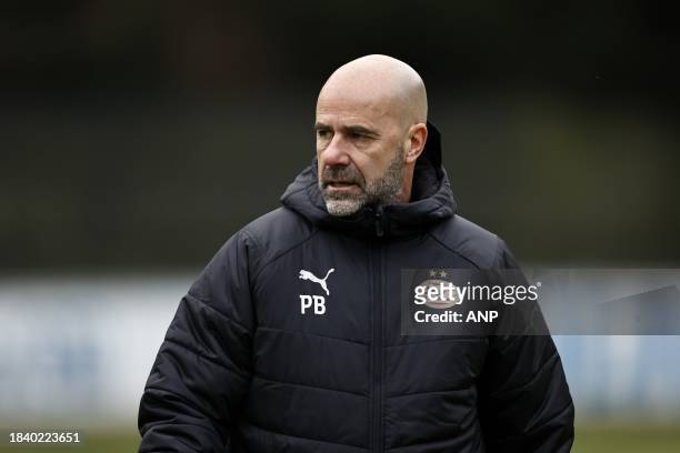 Eindhoven coach Peter Bosz during the MD-1 training session ahead of the UEFA Champions League Group B match against Arsenal FC at PSV Campus De...