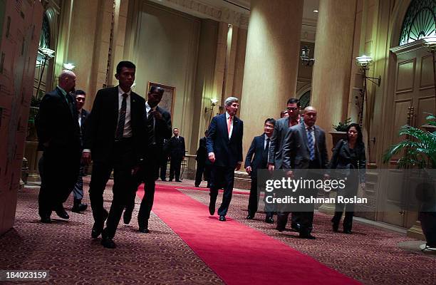 Secretary of State, John Kerry arrives to attend the Global Entrepreneurship Summit on October 11, 2013 in Kuala Lumpur, Malaysia. Over 100 speakers...