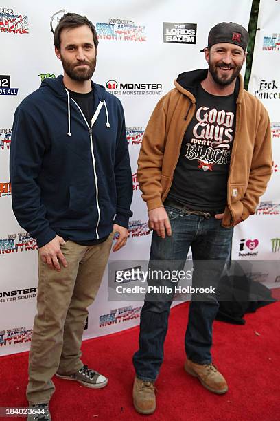 Personalities Justin and Jake Blecha arrive at the VIP opening night party at Rob Zombie's Great American Nightmare held at the Fairplex on October...