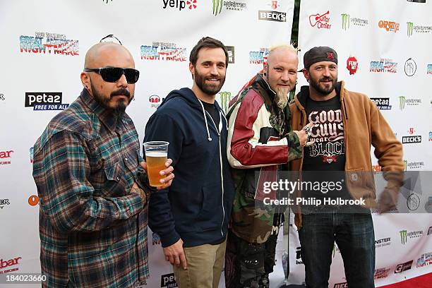 Guest, TV Personality Justin Blecha, Art Designer Elvis Strange and TV Personality Jake Blecha arrive at the VIP opening night party at Rob Zombie's...