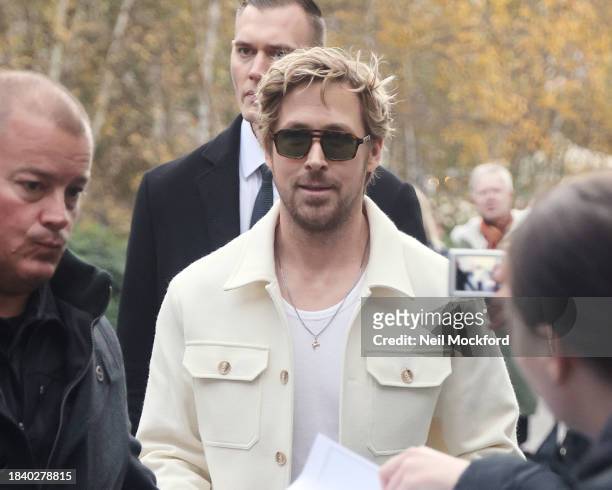 Ryan Gosling arrives at BFI Southbank for an 'In Conversation about Barbie' event on December 08, 2023 in London, England.