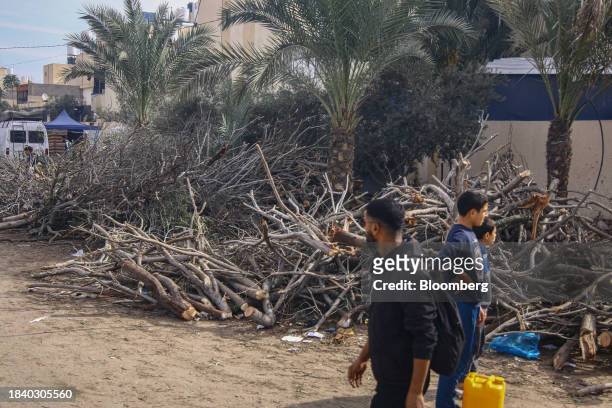 Chopped up firewood for displaced Palestinians along the coastal road of Rafah, southern Gaza, on Friday, Dec. 8, 2023. The US vetoed a United...