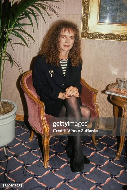 Australian actress Judy Davis, wearing a black jacket over a black-and-white hooped top, attends the 18th Annual Los Angeles Film Critics Association...