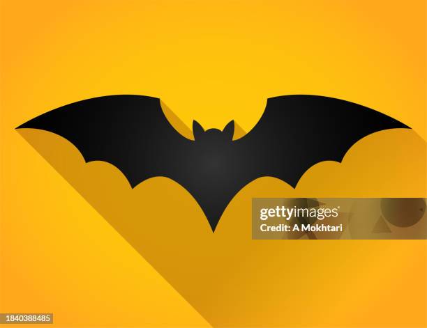 bat icon on yellow background with shadow. - bat animal stock illustrations