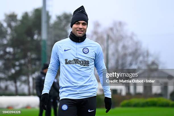 Lautaro Martinez of FC Internazionale in action during the FC Internazionale training session at the club's training ground Suning Training Center at...