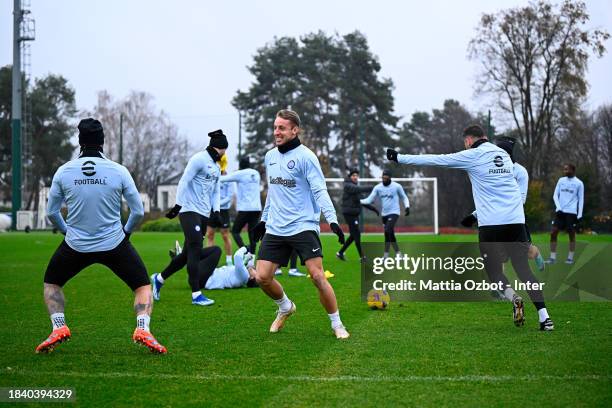 Davide Frattesi of FC Internazionale in action during the FC Internazionale training session at the club's training ground Suning Training Center at...