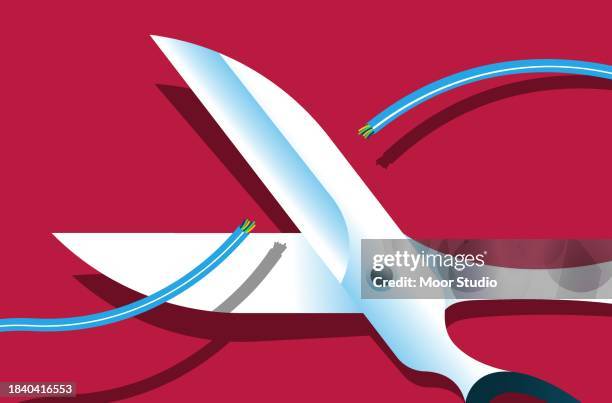 bildbanksillustrationer, clip art samt tecknat material och ikoner med scissors cutting cable vector illustration - sax