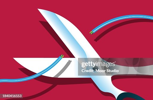 Scissors cutting cable vector illustration Scissors cutting cable vector illustration