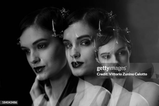 Model is seen backstage at the Raisa-Vanessa Sason show during Mercedes-Benz Fashion Week Istanbul s/s 2014 Presented By American Express on October...