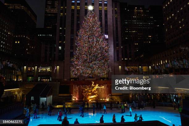 The Rockefeller Center ice skating rink in New York, US, on Sunday, Dec. 10, 2023. A burnt-out consumer, weighed down by high interest rates and...