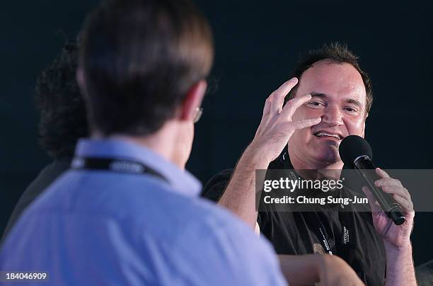 Director Quentin Tarantino attends the Open Talk at the Busan Cinema Center Square Outdoor Stage during the 18th Busan International Film Festival on...