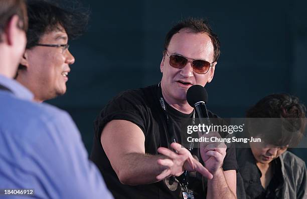 Director Quentin Tarantino attends the Open Talk at the Busan Cinema Center Square Outdoor Stage during the 18th Busan International Film Festival on...