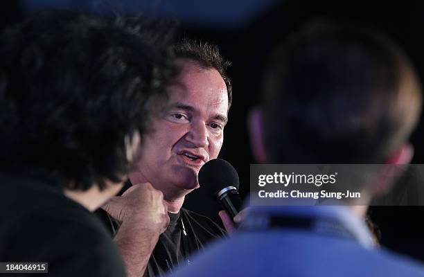 Director Quentin Tarantino attends the Open Talk at the Busan Cinema Center Square Outdoor Stage during the 18th Busan International Film Festival on...