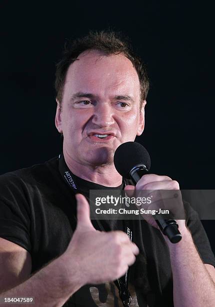 Director Quentin Tarantino attends the Open Talk at the Busan Cinema Center Square Outdoor Stage during the 18th Busan International Film Festival on...