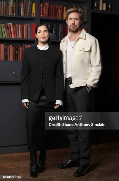 America Ferrera and Ryan Gosling pose prior to 'In Conversation with the Barbie cast' at BFI Southbank on December 08, 2023 in London, England.