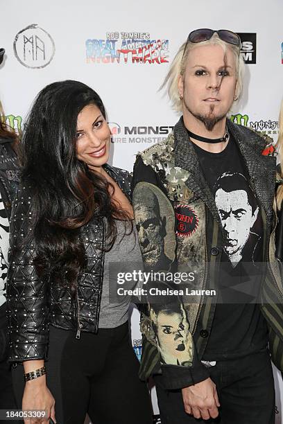 Rita Lowery and musician John 5 of Rob Zombie attend Rob Zombie's Great American Nightmare VIP opening night party at Pomona FEARplex on October 10,...