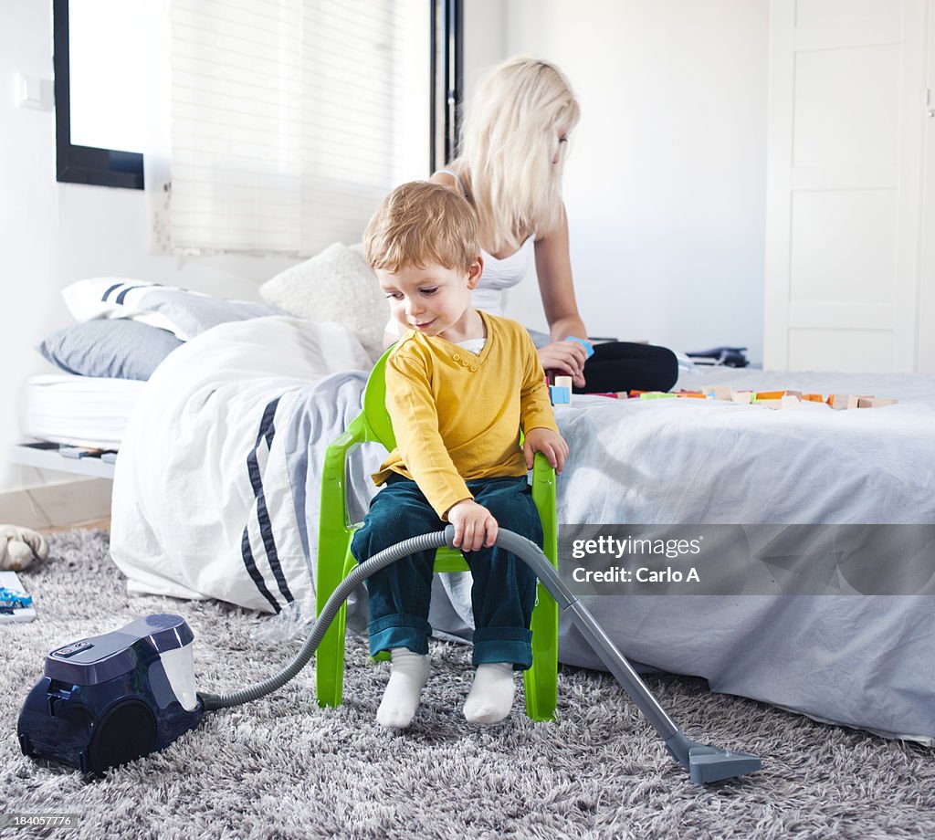 Boy cleaning