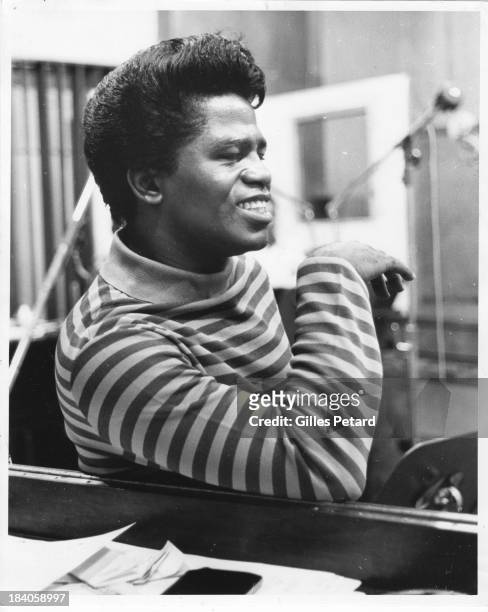 James Brown in the studio at the "It's a Man's Man's Man's World" recording session, portrait, USA, 1966.