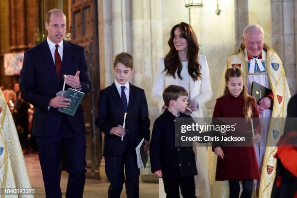 Prince William, Prince of Wales, Prince George of Wales, Prince Louis of Wales, Catherine, Princess of Wales and Princess Charlotte of Wales attend...