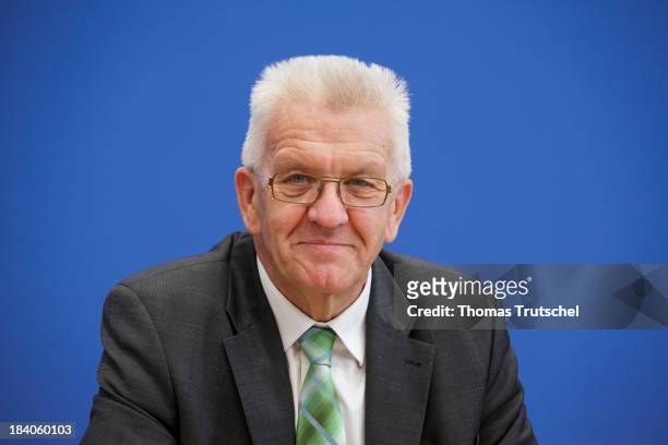 Winfried Kretschmann, Minister-President of the state of Baden-Wuerttemberg attends a press conference at Bundespressekonferenz on October 11, 2013...