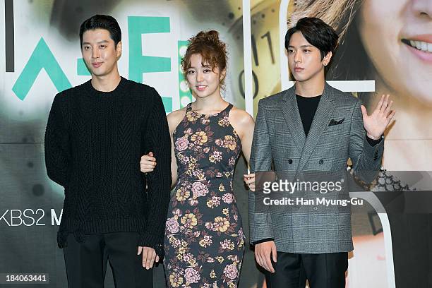 South Korean actors Lee Dong-Gun, Yoon Eun-Hye and Jung Yong-Hwa of South Korean boy band CNBLUE attend KBS Drama "The Choice Of The Future" Press...