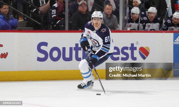 Kyle Connor of the Winnipeg Jets skates against the Colorado Avalanche at Ball Arena on December 7, 2023 in Denver, Colorado.
