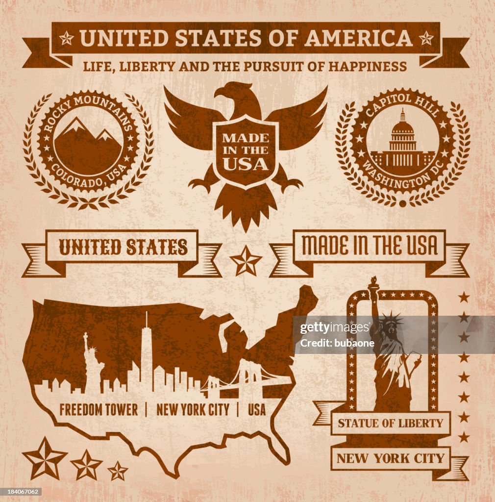 Made In USA royalty free vector iconic State Grunge Set