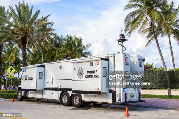 Miami Beach, Florida, Ocean Terrace, Fourth 4th of July, police mobile command station.
